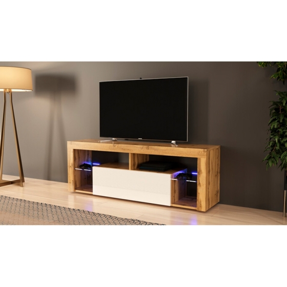 Mobile TV Da Terra 140x35x50 Cm Bianco e Rovere Wotan HUGO