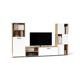 Parete Attrezzata Soggiorno 240x35x137Cm Rovere E Bianco Joy