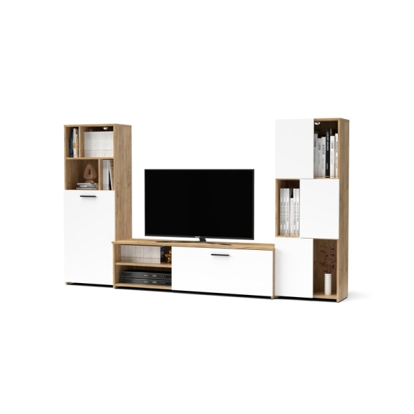 Parete Attrezzata Soggiorno 240x35x137Cm Rovere E Bianco Joy