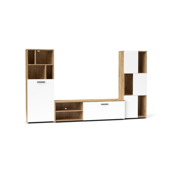 Parete Attrezzata Soggiorno 240x35x137Cm Rovere E Bianco Joy