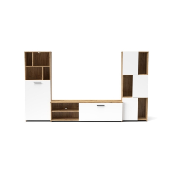 Parete Attrezzata Soggiorno 240x35x137Cm Rovere E Bianco Joy