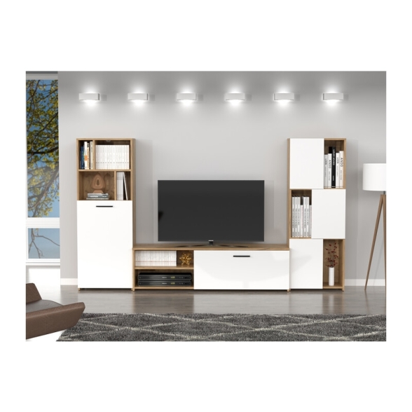 Parete Attrezzata Soggiorno 240x35x137Cm Rovere E Bianco Joy