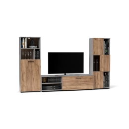 Parete Attrezzata Soggiorno 240x35x137Cm Rovere E Grafite Joy