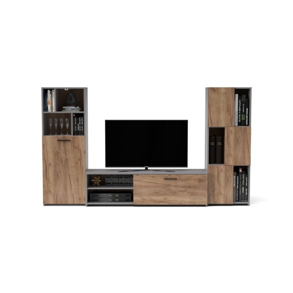 Parete Attrezzata Soggiorno 240x35x137Cm Rovere E Grafite Joy