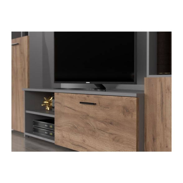 Parete Attrezzata Soggiorno 240x35x137Cm Rovere E Grafite Joy
