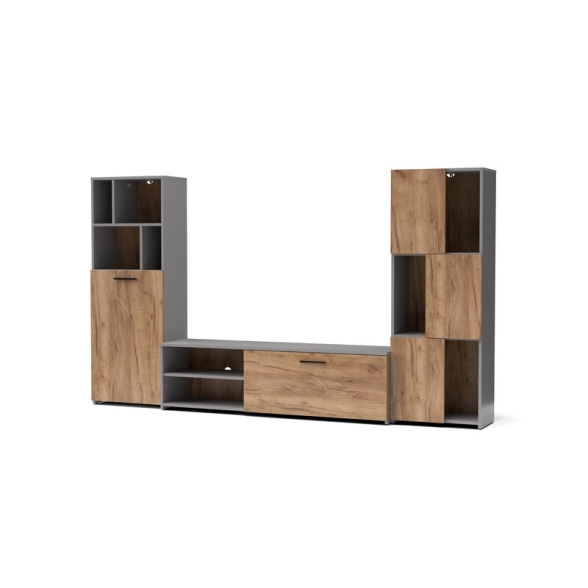Parete Attrezzata Soggiorno 240x35x137Cm Rovere E Grafite Joy