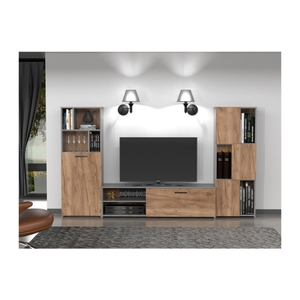 Parete Attrezzata Soggiorno 240x35x137Cm Rovere E Grafite Joy