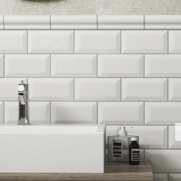 Rivestimento 10x20 Smussato In Ceramica Diamantato Metro Bianco Lucido