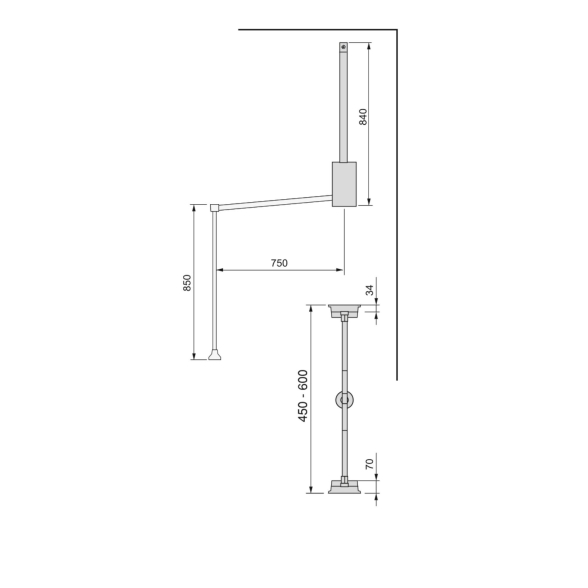 Appendiabiti regolabile per armadio da 45 a 60 cm grigio pietra 