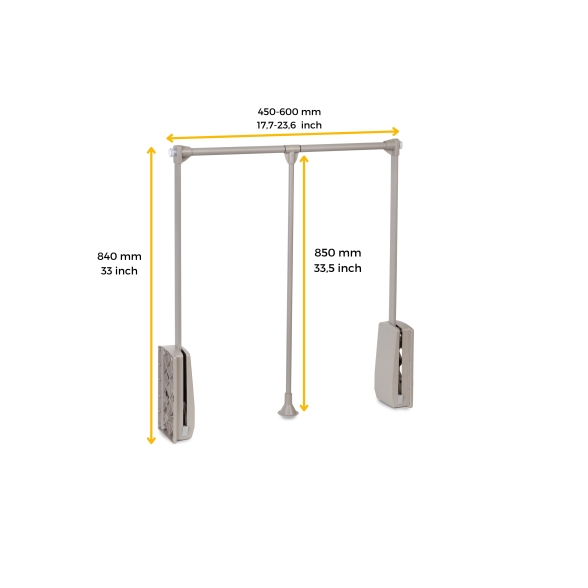Appendiabiti regolabile per armadio da 45 a 60 cm grigio pietra 
