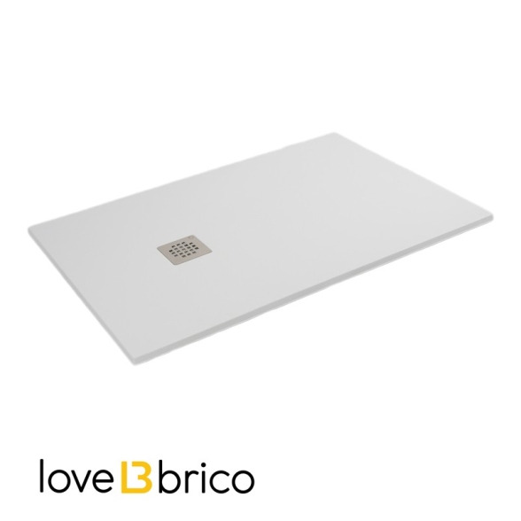 Piatto doccia FLAT 80x100 cm bianco effetto pietra in mineralmarmo con griglia e piletta sifonata Jonathan
