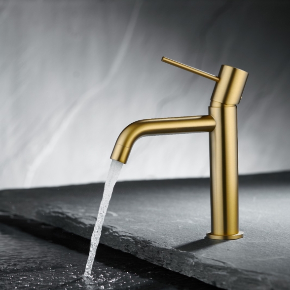Miscelatore Per Lavabo In Ottone Oro Spazzolato Smooth Rubicer