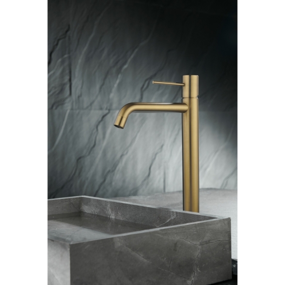 Miscelatore Lavabo Alto In Ottone Oro Spazzolato Smooth Rubicer