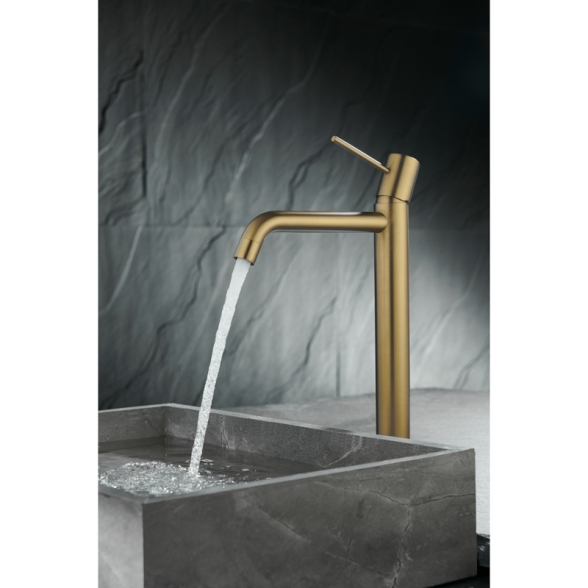 Miscelatore Lavabo Alto In Ottone Oro Spazzolato Smooth Rubicer