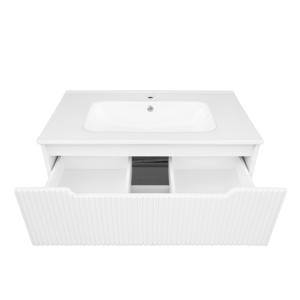 Mobile Bagno Cannettato 100 Cm 2 Cassetti LINE - Bianco Lucido