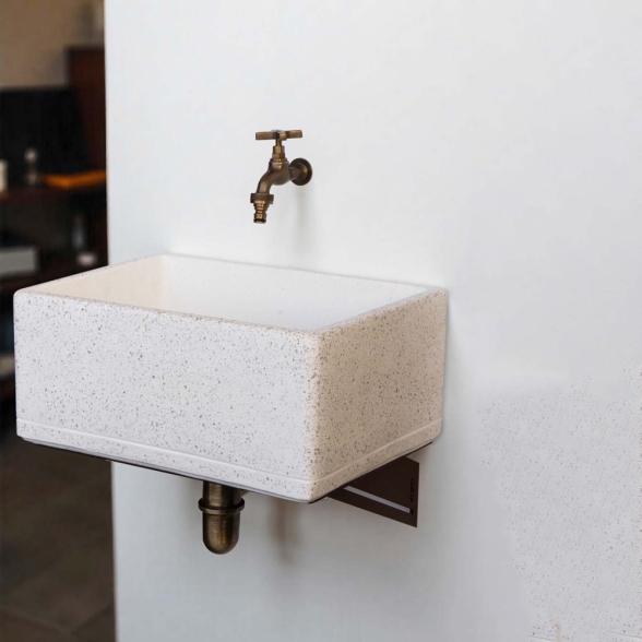 Lavello Da Esterno In Cemento 45x30x20 Rodi Bianco Terrazzo Kam