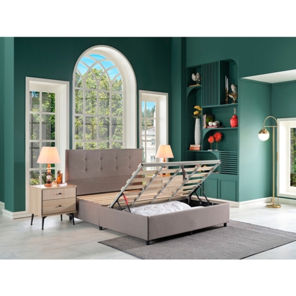 Letto Matrimoniale 160x200 Con Vano Contenitore Tessuto Grigio Chiaro