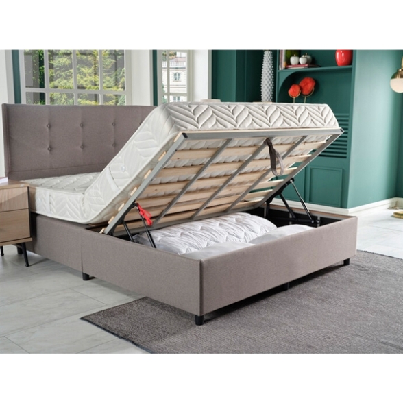 Letto Matrimoniale 160x200 Con Vano Contenitore Tessuto Grigio Chiaro