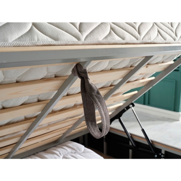 Letto Matrimoniale 160x200 Con Vano Contenitore Tessuto Grigio Chiaro