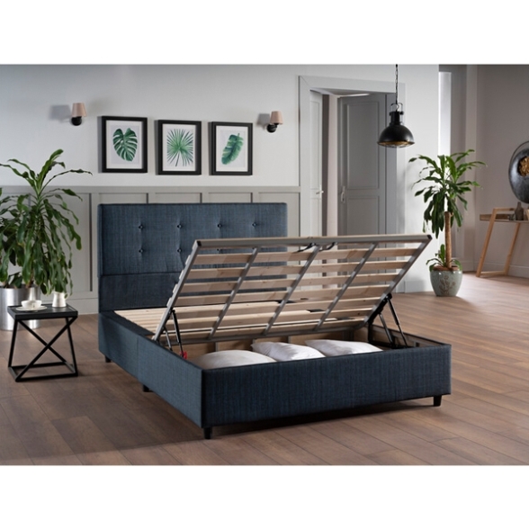 Letto Piazza E Mezzo Con Vano Contenitore Tessuto Grigio Scuro