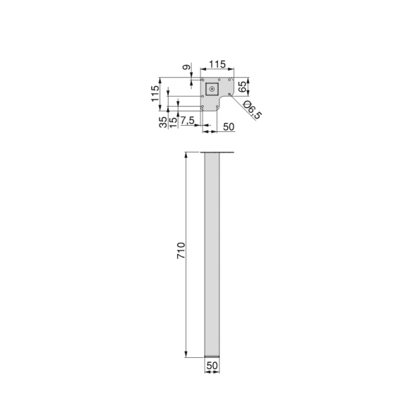 Gambe quadrate da tavolo 50x50 mm in acciaio verniciato alluminio