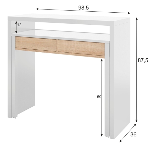 Scrivania Consolle Estraibile 98x36x87 Cm Bianco E Rovere