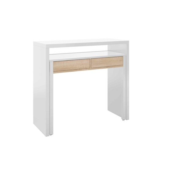 Scrivania Consolle Estraibile 98x36x87 Cm Bianco E Rovere