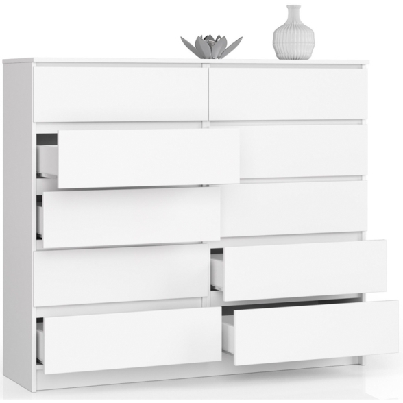 Cassettiera Credenza 140x40x120 Cm 10 Cassetti Artika Bianco Opaco