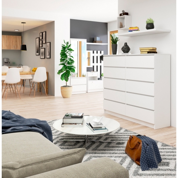 Cassettiera Credenza 140x40x120 Cm 10 Cassetti Artika Bianco Opaco