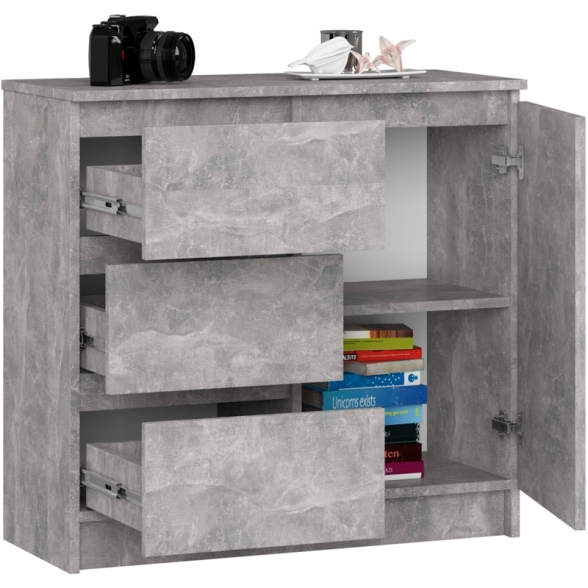 Cassettiera Credenza 80 Cm 3 Cassetti 1 Anta Artika Effetto Cemento