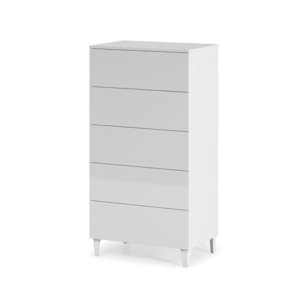 Cassettiera 5 Cassetti Con Piedini 61x40x117 Bianco Lucido Loft
