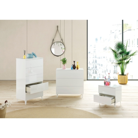 Cassettiera 5 Cassetti Con Piedini 61x40x117 Bianco Lucido Loft