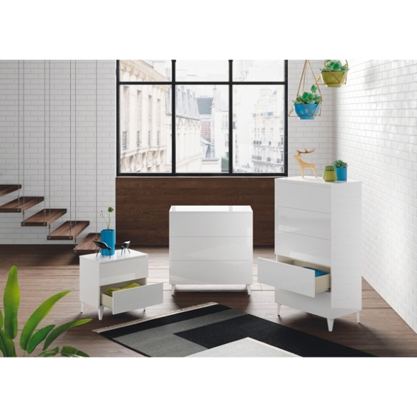 Cassettiera 5 Cassetti Con Piedini 61x40x117 Bianco Lucido Loft