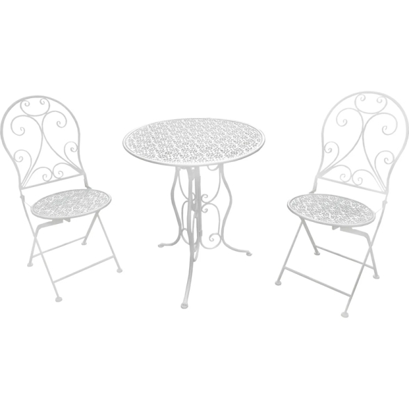 Set Da Giardino Tavolo 60 Cm Sedie Pieghevoli In Ferro Sanremo Bianco