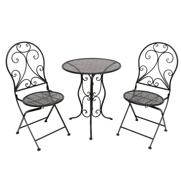 Set Da Giardino Tavolo 60 Cm Sedie Pieghevoli In Ferro Sanremo Nero