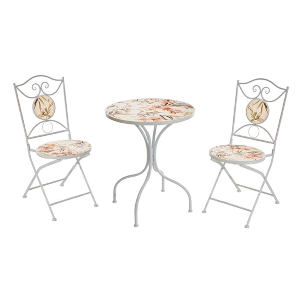 Set Bistrot Tavolo Mosaico 60 Cm 2 Sedie Pieghevoli Otranto Bianco