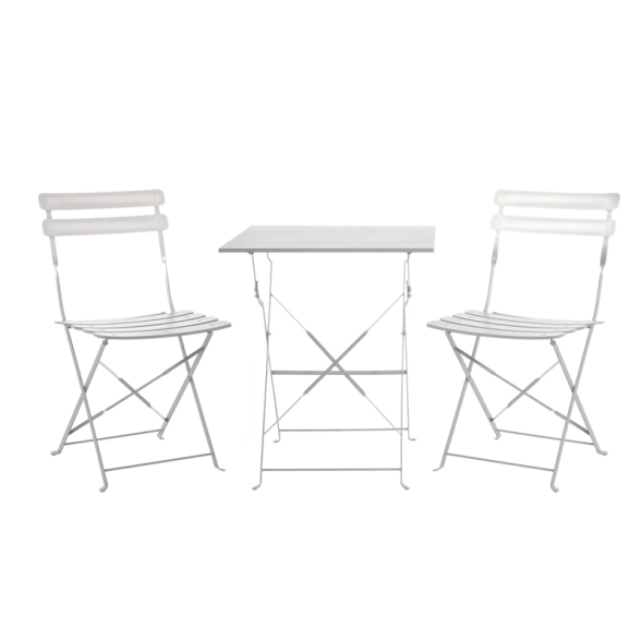 Set Bistrot Pieghevole In Acciaio Tavolo 60x60 2 Sedie Donald Bianco