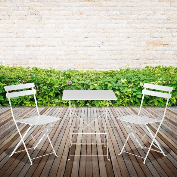 Set Bistrot Pieghevole In Acciaio Tavolo 60x60 2 Sedie Donald Bianco