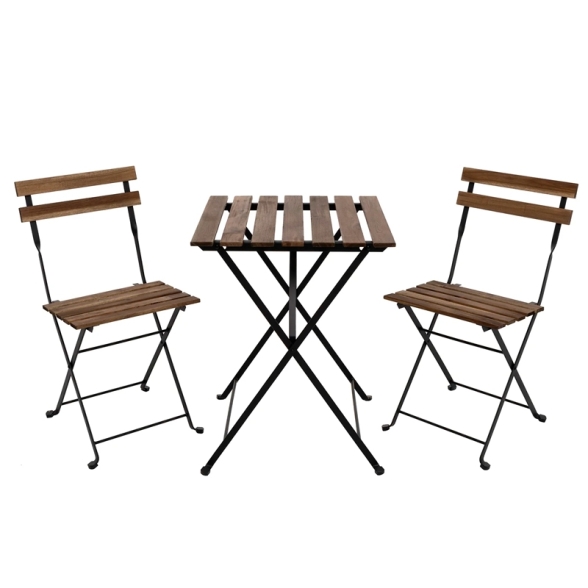 Set Bistrot Pieghevole In Legno Tavolo 54x55 Con 2 Sedie Donald Acacia