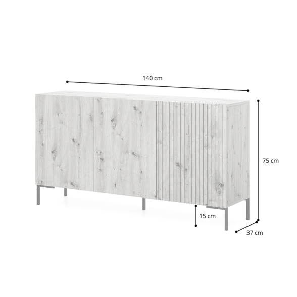 Madia Cannettata 140 Cm 3 Ante Tortora Piedini Oro Zenith