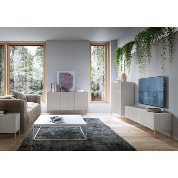Madia Cannettata 140 Cm 3 Ante Tortora Piedini Oro Zenith
