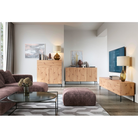 Mobile TV 175 Cm Listellato 2 Ante Rovere Piedini Neri Zenith