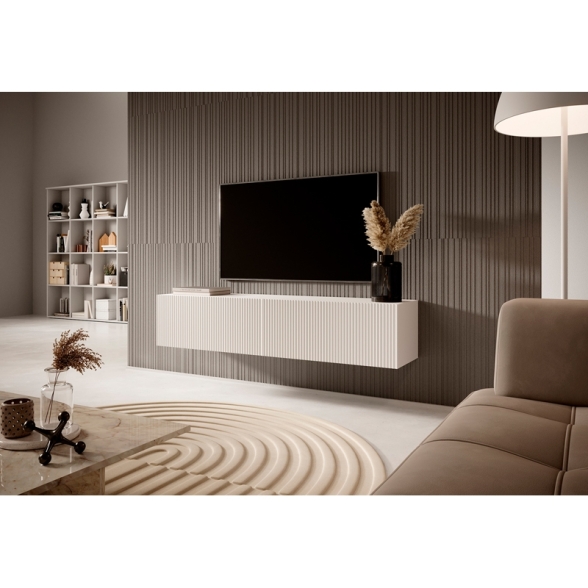 Mobile TV Sospeso 140 Cm Cannettato 2 Ante Bianco Opaco Bali