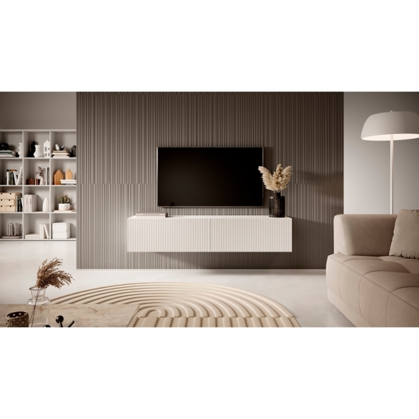 Mobile TV Sospeso 140 Cm Cannettato 2 Ante Bianco Opaco Bali