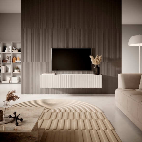 Mobile TV Sospeso 140 Cm Cannettato 2 Ante Bianco Opaco Bali