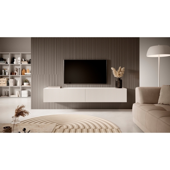 Mobile TV Sospeso 175 Cm Cannettato 2 Ante Bianco Opaco Bali