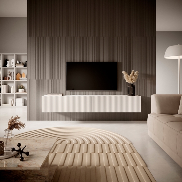 Mobile TV Sospeso 175 Cm Cannettato 2 Ante Bianco Opaco Bali