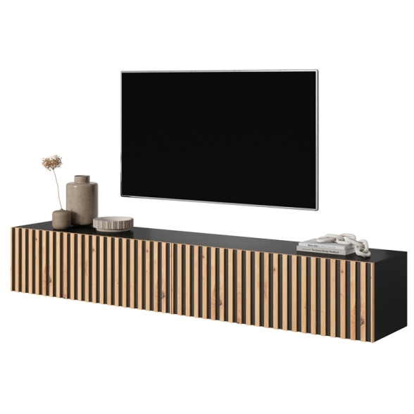 Mobile TV Sospeso Listellato 175 Cm Nero E Rovere Astra
