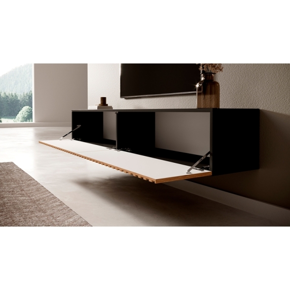 Mobile TV Sospeso Listellato 175 Cm Nero E Rovere Astra