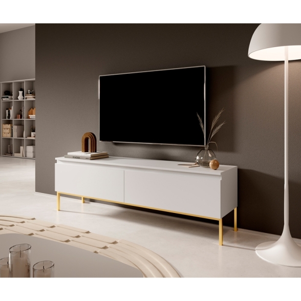 Mobile TV Da Terra 150 Cm 2 Ante Bianco Piedini Oro Lume